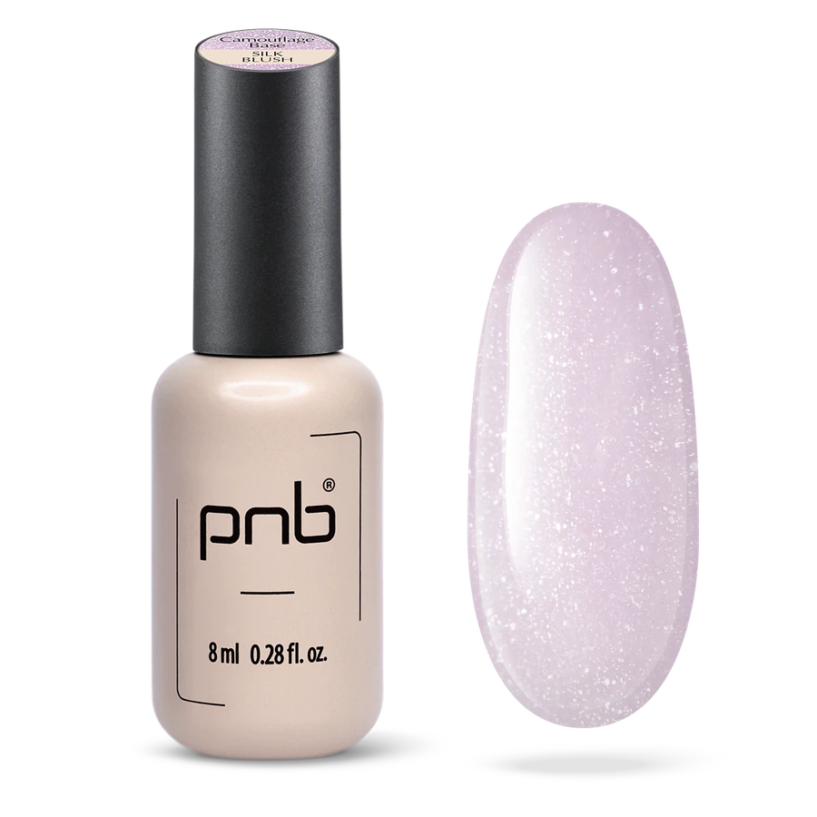 База камуфлююча PNB UV/LED Camouflage Base Silk Blush рожева з легким лавандовим підтоном, з білим шимером 8 мл