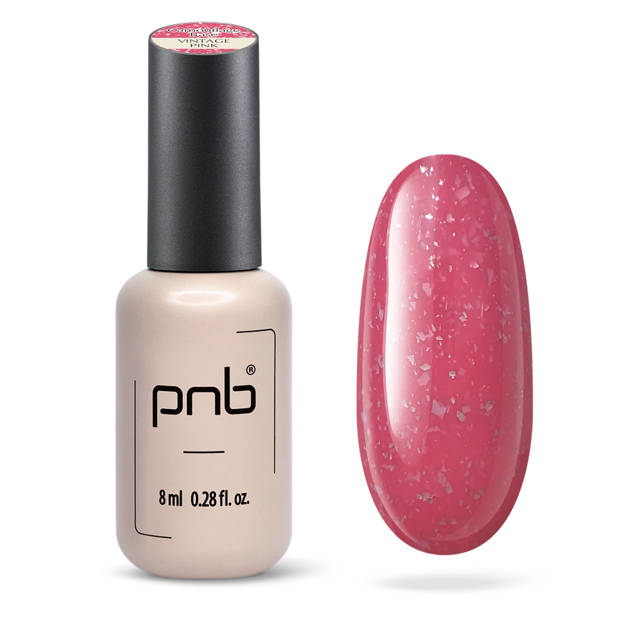 База камуфлююча PNB UV/LED Camouflage Base Vintage Pink рожевий відтінок з теплим підтоном, зі срібною поталлю 8 мл