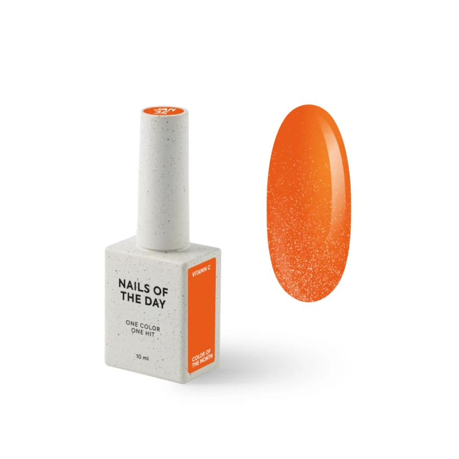 Гель-лак Nails Of The Day Color of the Month January 2025 Vitamin C насичено-помаранчевий, з дрібним шимером 10 мл