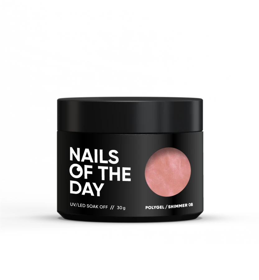 Полігель Nails Of The Day Polygel Shimmer 08 рожевий нюд, з насиченим срібним шиммером 30 мл