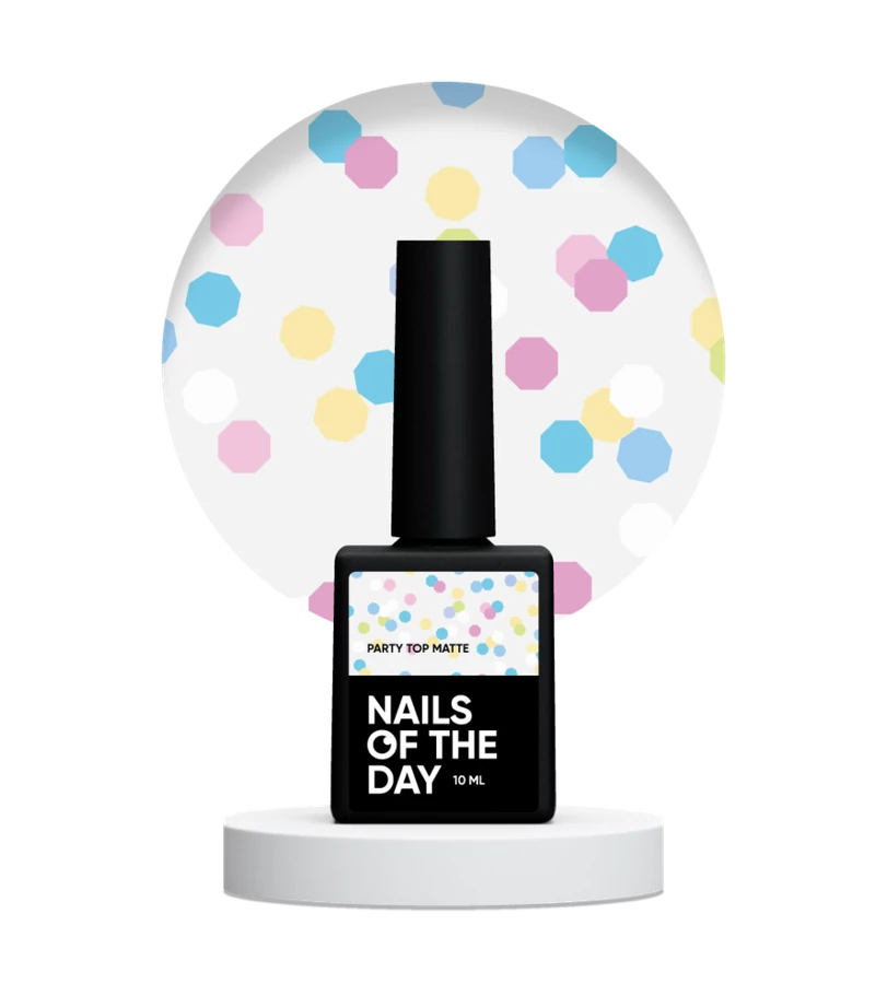 Матовий топ з неоновими шестигранниками Nails Of The Day Party Top Matte без липкого шару та без уф-фільтрів 10 мл