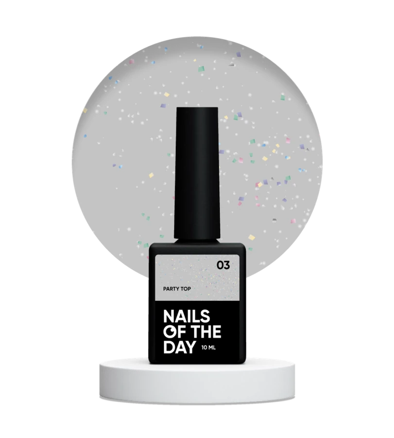 Топ з мерехтливими срібними блискітками Nails Of The Day Party Top №03 без липкого шару та UV-фільтрів 10 мл