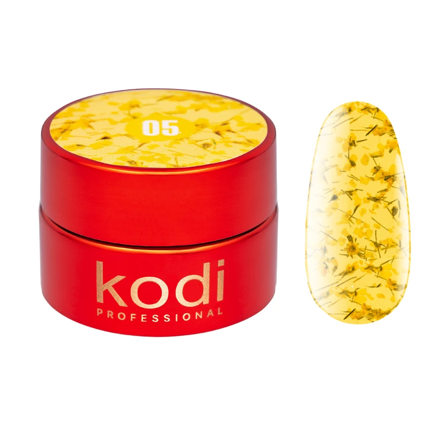 Гель з сухоцвітом Kodi Flower Gel №05 жовтий із золотистим сяйвом 4 мл