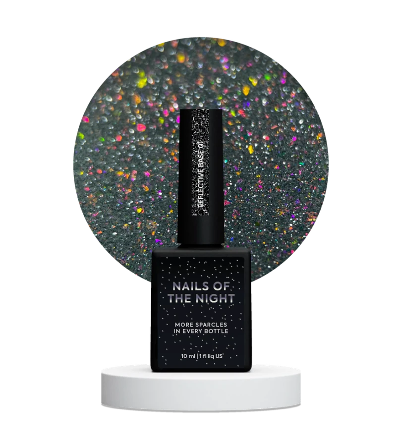 Камуфлююча світловідбиваюча база з шимером Nails Of The Day NAILSOFTHENIGHT Reflective Base №01 срібні та рожеві блискітки 10 мл