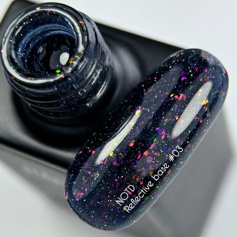 Камуфлююча світловідбиваюча база з шимером Nails Of The Day NAILSOFTHENIGHT Reflective Base №03 фіолетові та рожеві блискітки 10 мл