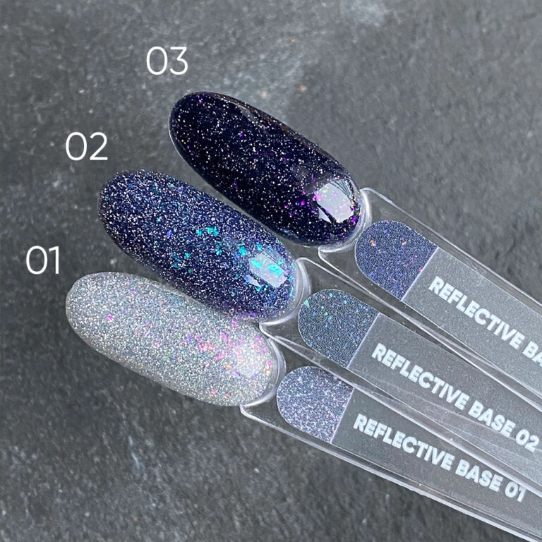 Камуфлююча світловідбиваюча база з шимером Nails Of The Day NAILSOFTHENIGHT Reflective Base №03 фіолетові та рожеві блискітки 10 мл