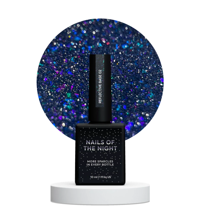Камуфлююча світловідбиваюча база з шимером Nails Of The Day NAILSOFTHENIGHT Reflective Base №02 сині та лазурні блискітки 10 мл