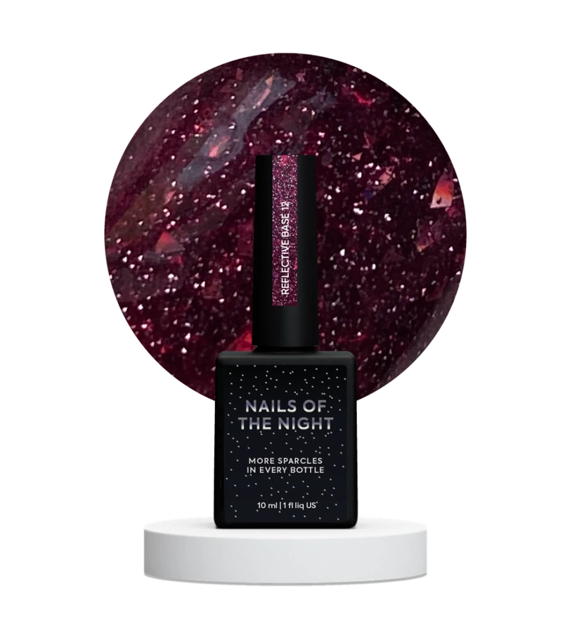 Камуфлююча світловідбиваюча база з шимером Nails Of The Day NAILSOFTHENIGHT Reflective Base №12 бордовий 10 мл