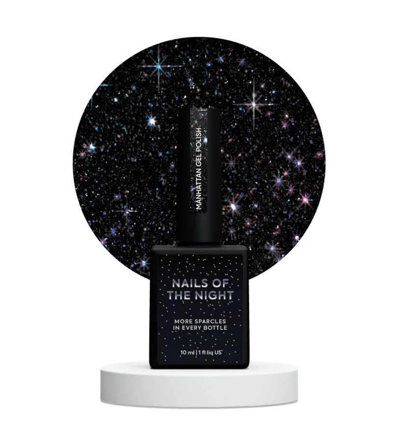 Гель-лак світловідбиваючий Nails Of The Day NAILSOFTHENIGHT Manhattan чорний з теплим коричневим підтоном, з голографічним шимером 10 мл