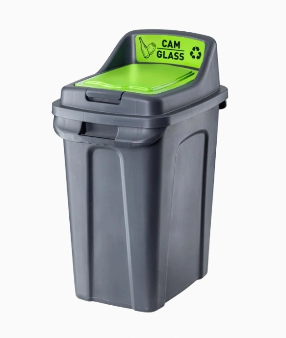 Бак для скляного сміття сіре PLANET Waste Bucket (for Glass) зелене маркування 70 л