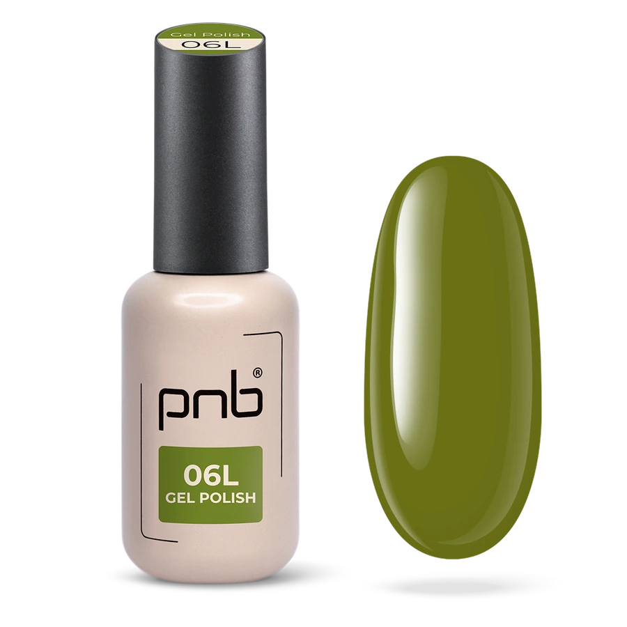 Гель-лак PNB 06L Quiet Olive оливково-зелений, емаль 8 мл