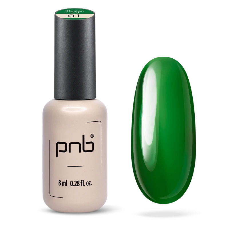 Гель-лак PNB UV/LED Gel Polish illusion 2.0 01 темно-зелений, вітражний 8 мл
