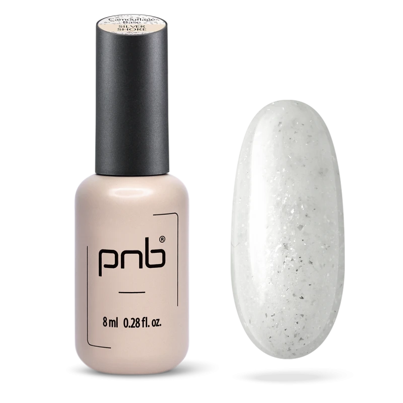 Камуфлююча база PNB UV/LED Camouflage Base Silver Shore молочний, з блискітками 8 мл
