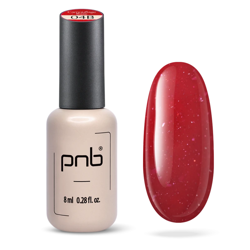 Камуфлююча база PNB UV/LED Camouflage Base 04B Rubi de Milonga червоний, з блиском 8 мл