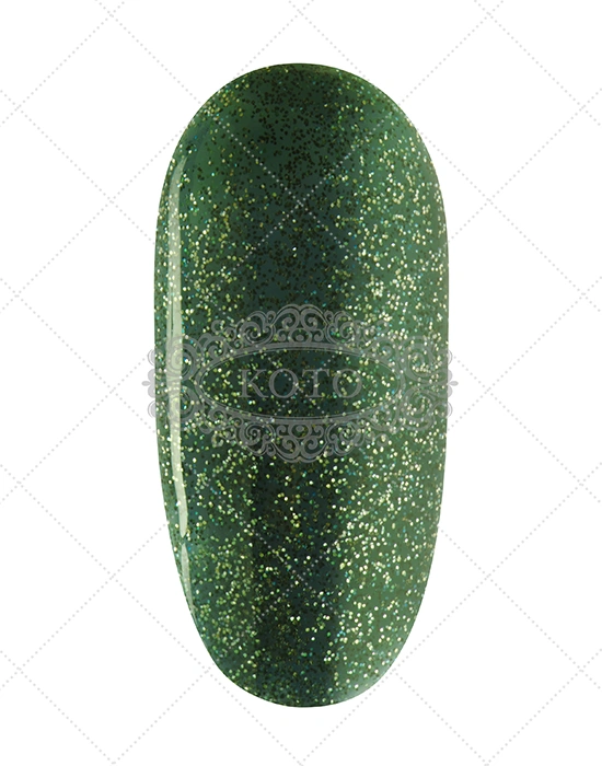 Однофазний гель-лак Koto Gel Polish 007 темно-зелений з дрібними золотистими блискітками 10 мл
