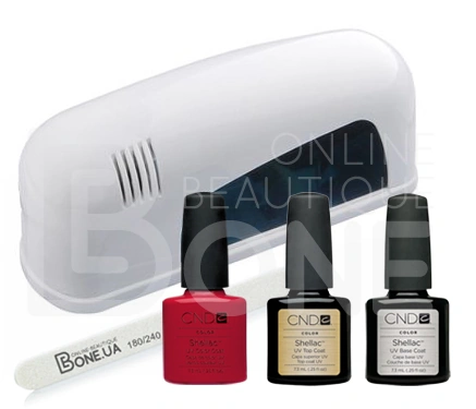Стартовий набір Shellac Bone Shellac Starter Kit база, топ, гель-лак та УФ лампа 9Вт
