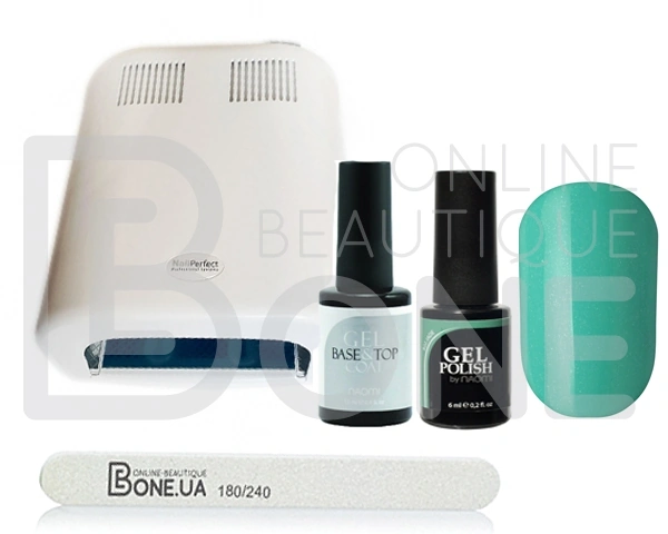 Стартовий набір Naomi Bone Naomi Starter Kit база-топ 2в1, гель-лак та УФ лампа 36 Вт
