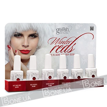 Картонний настільний дисплей на 6 флаконів Harmony Gelish Winter Reds Collection 6 шт.