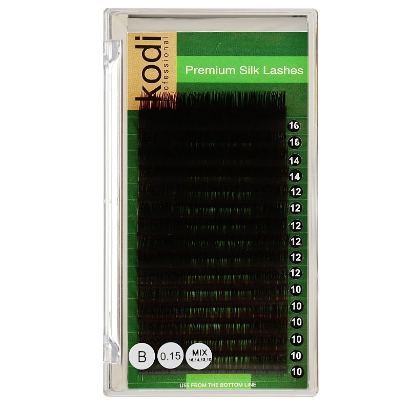 Преміум вії для нарощування штучні Kodi Premium Silk Lashes Black (B, 10-16 мм) чорні