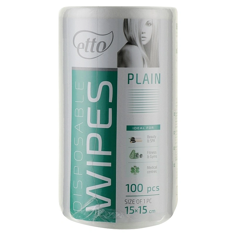Серветки спанлейс Etto Disposable Wipes Plain White 15x15 см гладкі, білі 100 шт