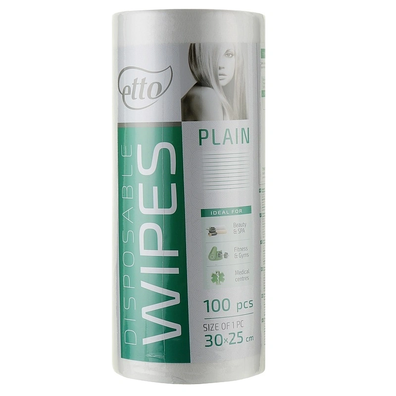 Серветки спанлейс Etto Disposable Wipes Plain White 30x25 см гладкі, білі 100 шт