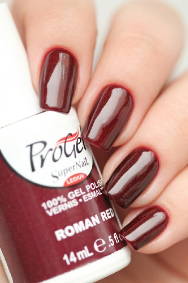 Гель-лак Римський червоний Super Nail ProGel Roman Red бордовий з мікроблиском 14 мл