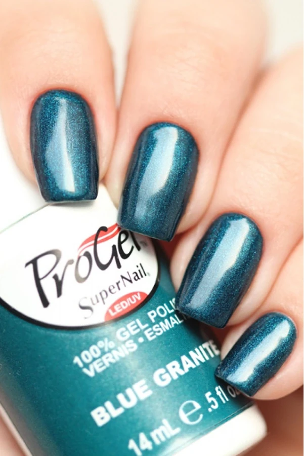Гель-лак Блакитний граніт Super Nail ProGel Blue Granite темний бірюзово-синій з мікроблиском 14 мл