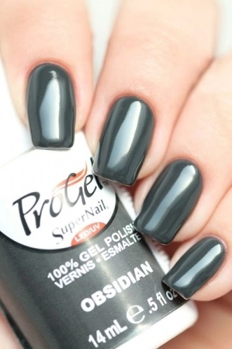 Гель-лак Обсидіан Super Nail ProGel Obsidian темно-сірий, колір мокрого асфальту, емаль 14 мл
