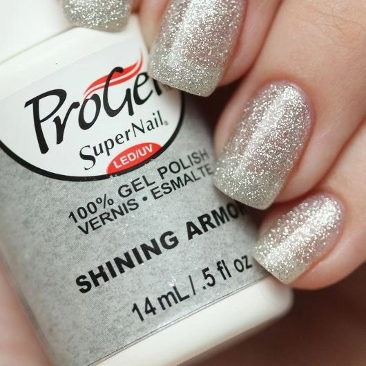 Гелт-лак Блискучі обладунки Super Nail ProGel Shining Armor сріблястий шиммер на прозорій основі 14 мл