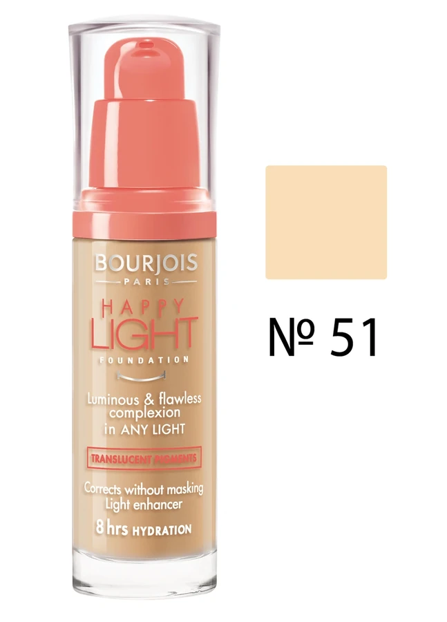 Тональна основа, слонова кістка Bourjois Happy Light №51 30 мл