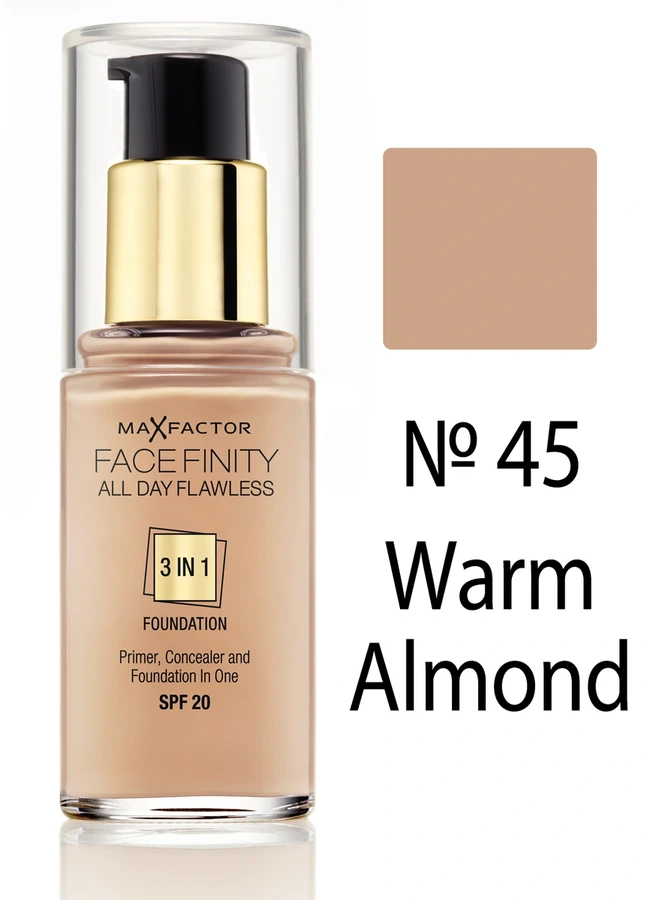 Тональний крем 3 в 1, світло-бежевий Max Factor Facefinity All Day Flawless 3-In-1 №45