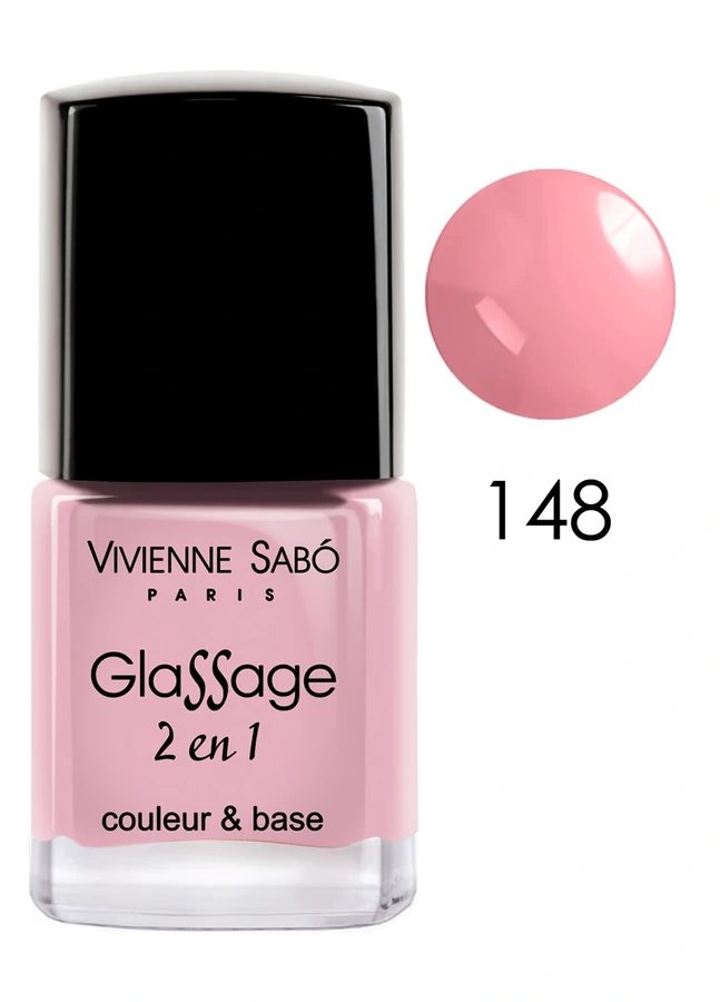 Лак 2-в-1 Vivienne Sabo Glassage №148 ніжно-рожевий напівпрозорий, емаль 8 мл