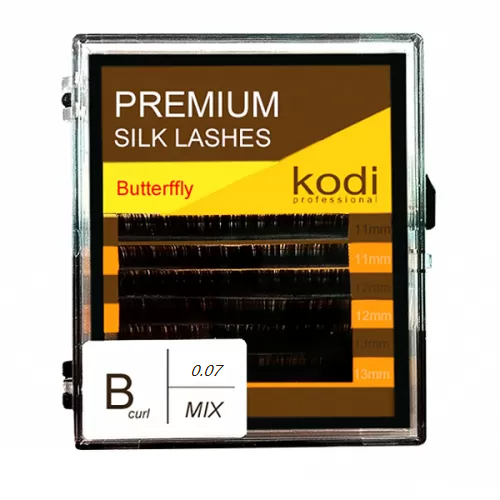 Преміум вії для нарощування штучні Kodi Premium Silk Lashes Butterfly Black (B, 11-13 мм) чорні