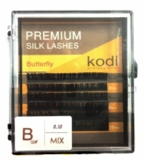 Преміум вії для нарощування штучні Kodi Premium Silk Lashes Butterfly Black (B/0.10, 14-16 мм) чорні