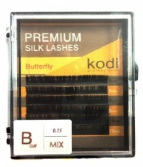 Преміум вії для нарощування штучні Kodi Premium Silk Lashes Butterfly Black (B /0.15, 10-12 мм) чорні