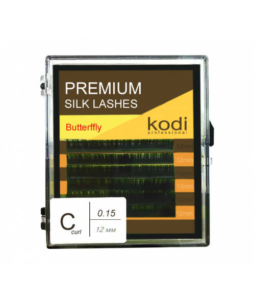 Преміум вії для нарощування штучні Kodi Premium Silk Lashes Butterfly Green (C, 12 мм) зелені
