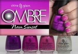 Набір Ombre 4 лаки China Glaze CG OMBRE Neon Sunset Hang-Ten Toes, Beach Cruise-R, Under The Boardwalk, Snow Globe