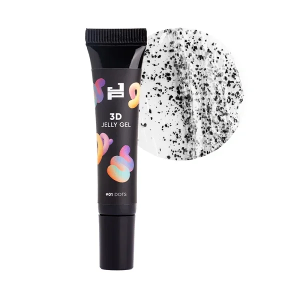 3D-гель для об’ємних дизайнів Jerden-Proff Jelly Gel 01 Dots прозорий, з чорними вкрапленнями 8 г